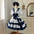 Blue Sailor Collar Preppy A Line Dress