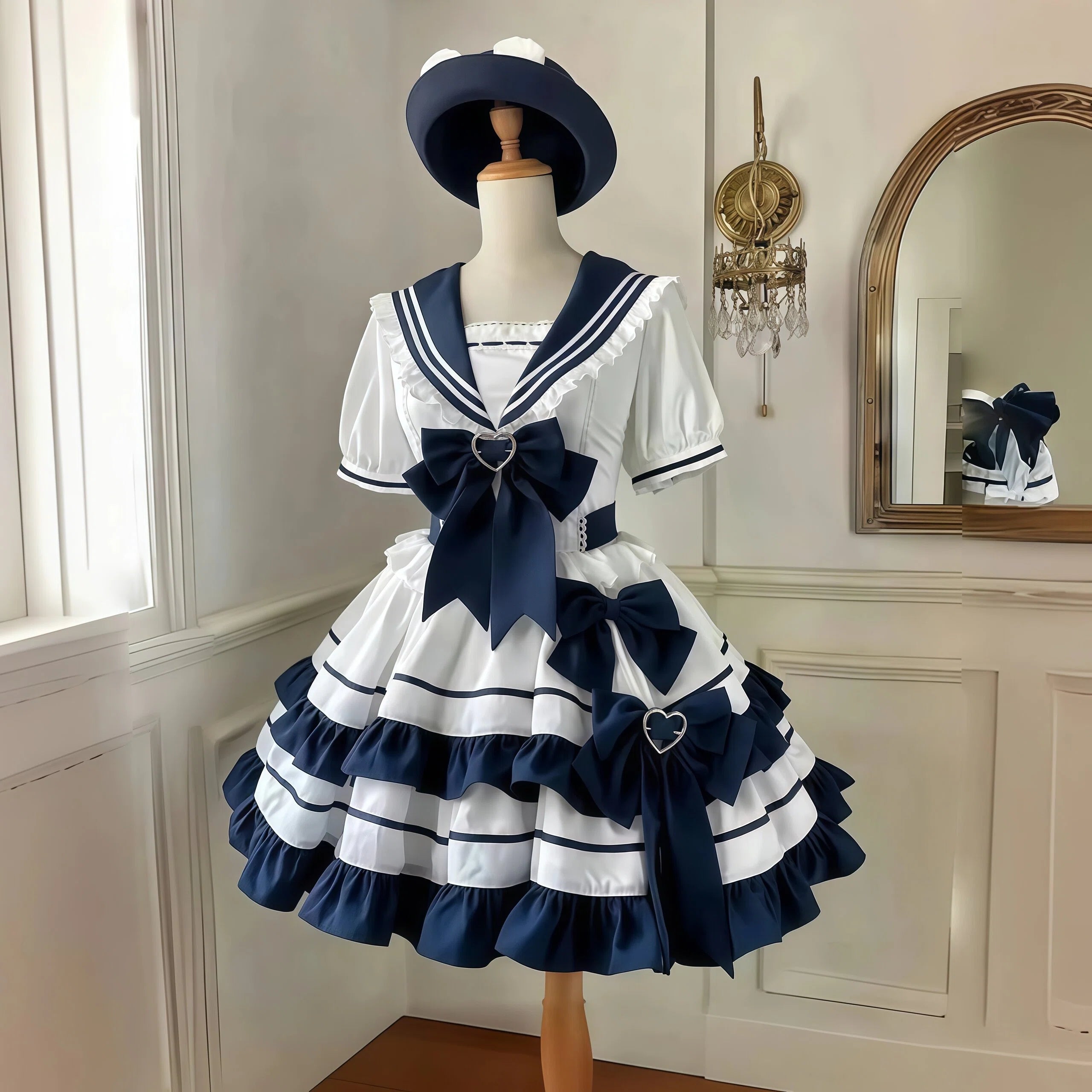 Blue Sailor Collar Preppy A Line Dress