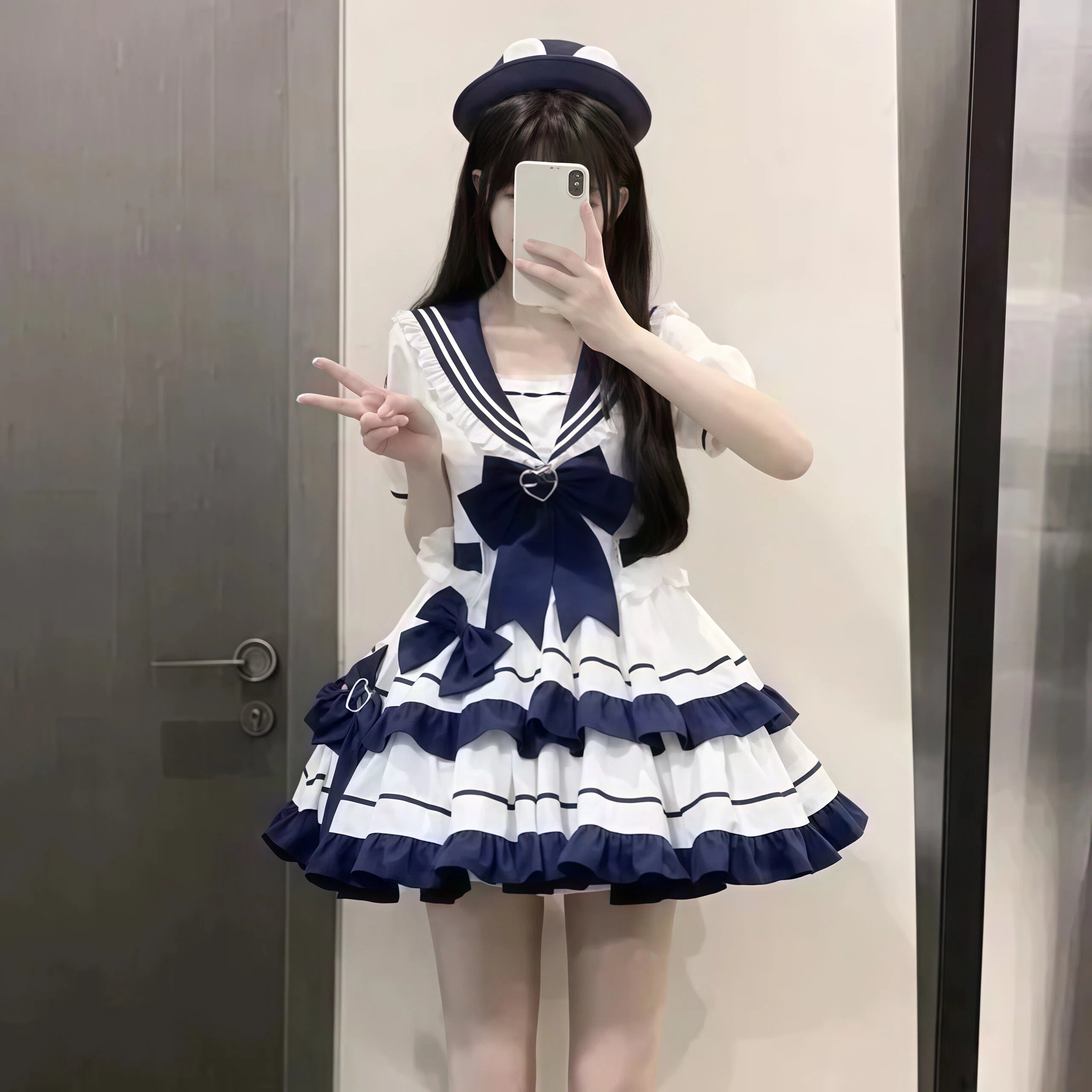 Blue Sailor Collar Preppy A Line Dress