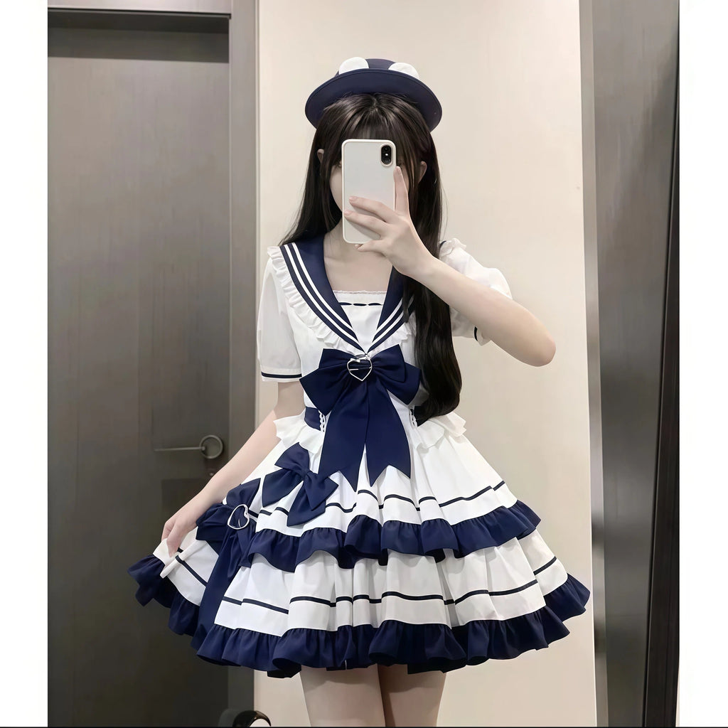 Blue Sailor Collar Preppy A Line Dress