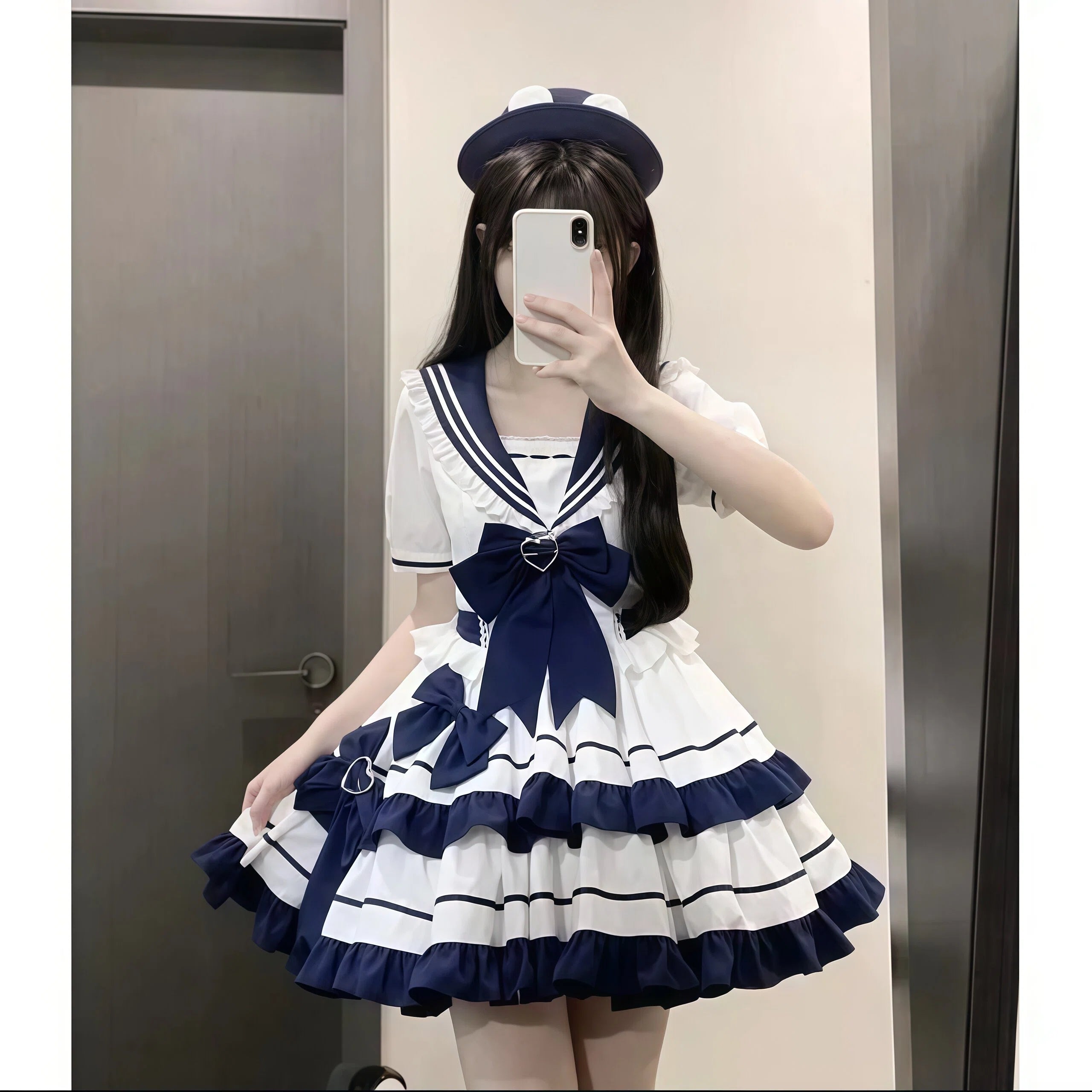 Blue Sailor Collar Preppy A Line Dress