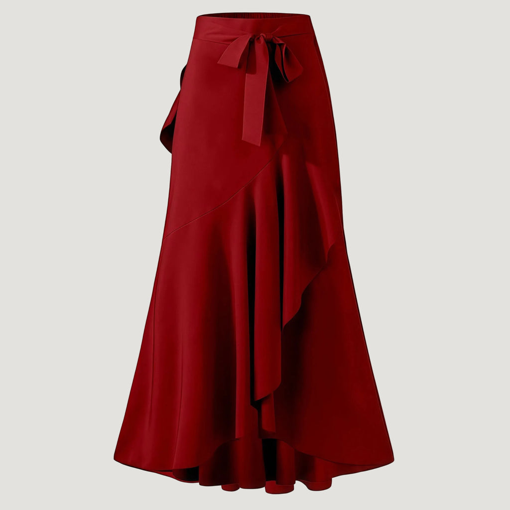 Burgundy Satin Wrap Style Mermaid Maxi Dress