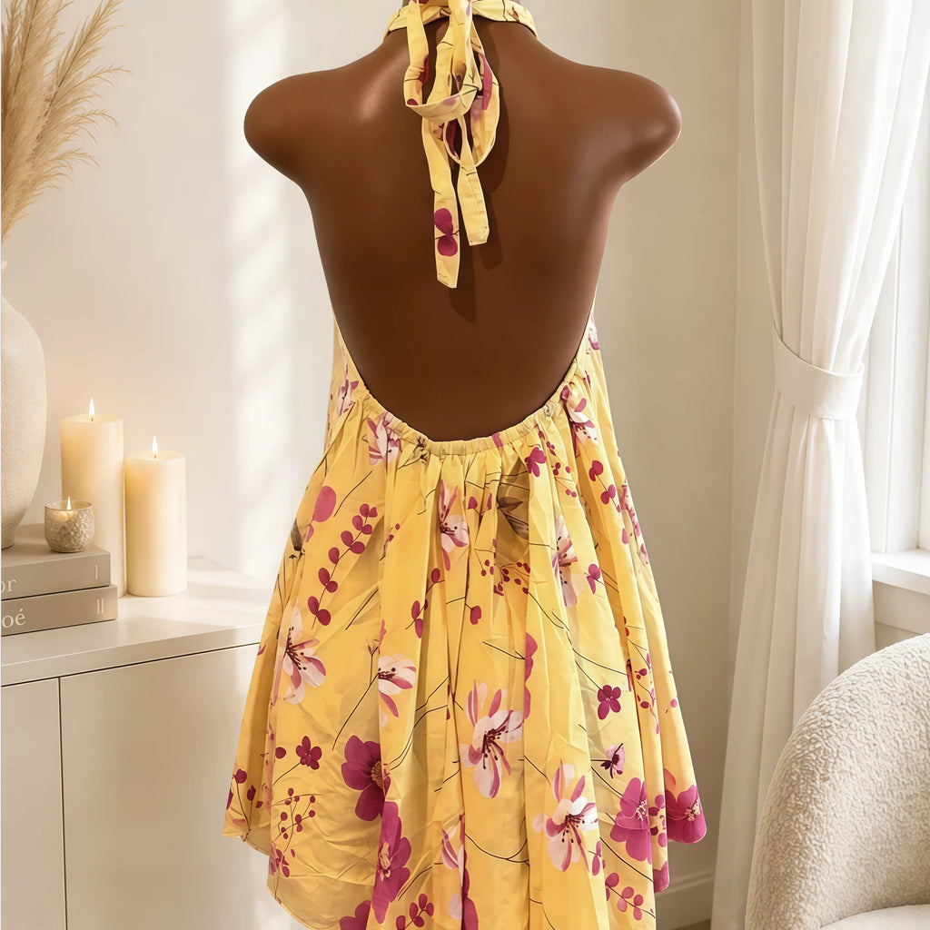 Dark yellow floral print dress