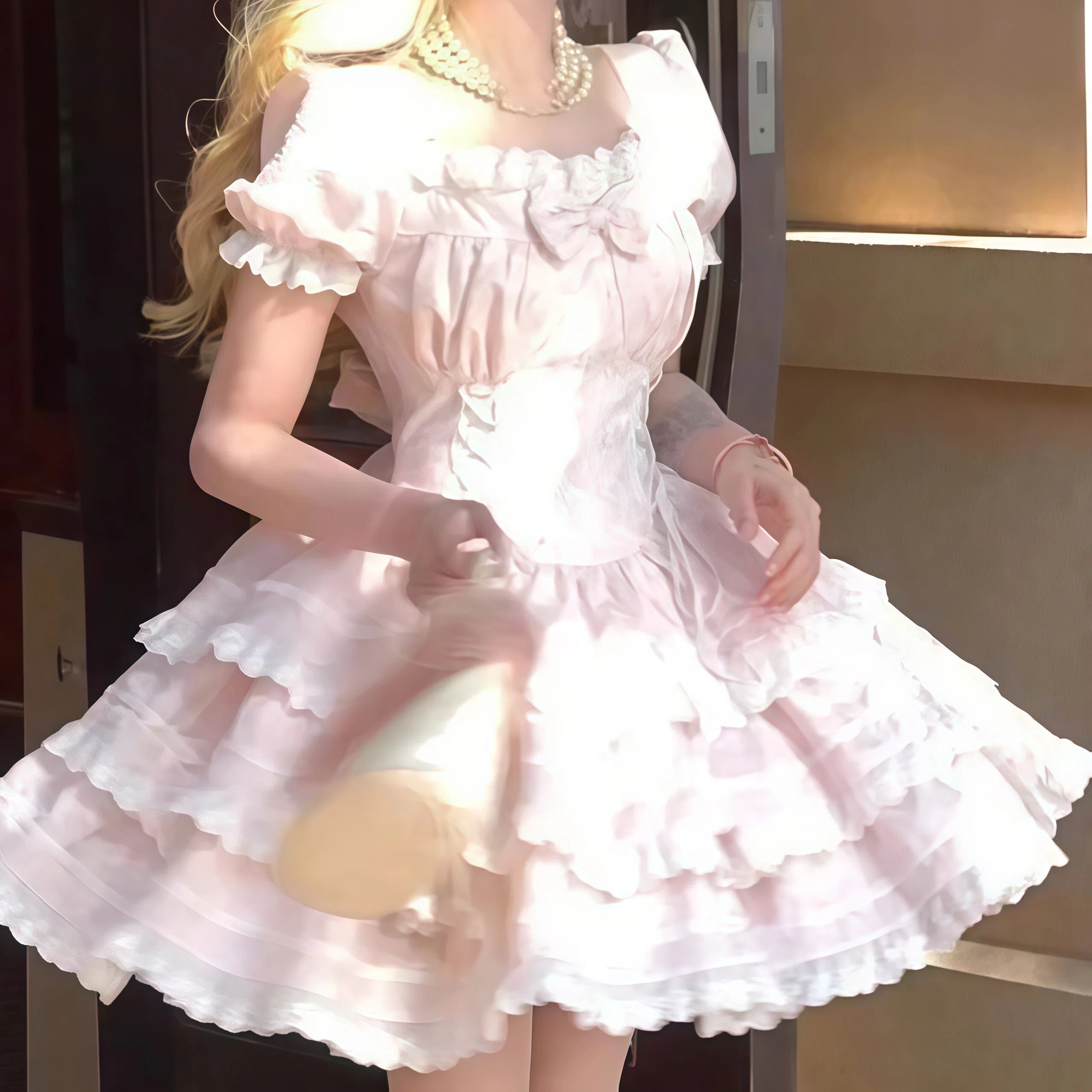 Pink Puff Sleeve A Line Dress