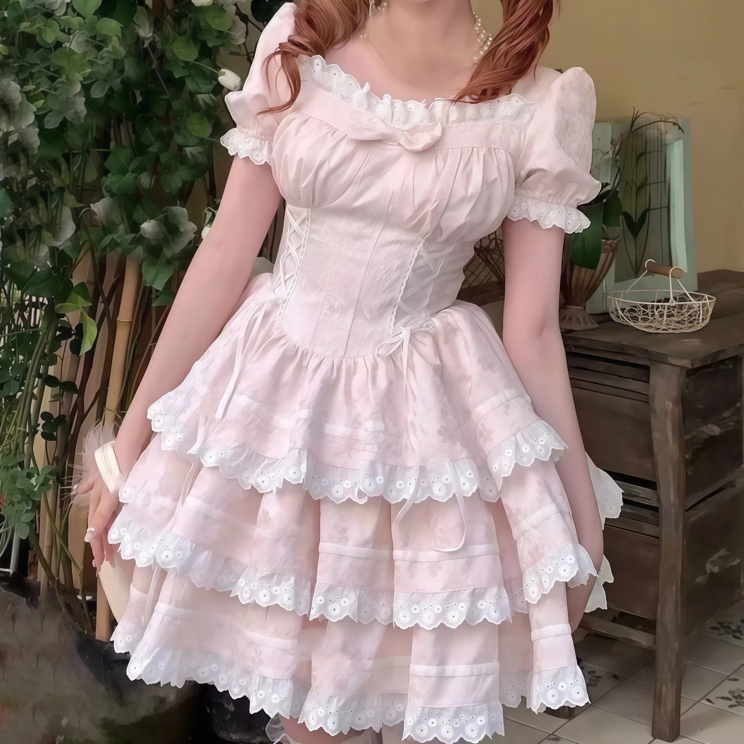 Pink Puff Sleeve A Line Dress