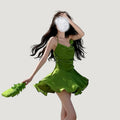 Green High Neck Draped Slip Dress – Minimalist Elegance