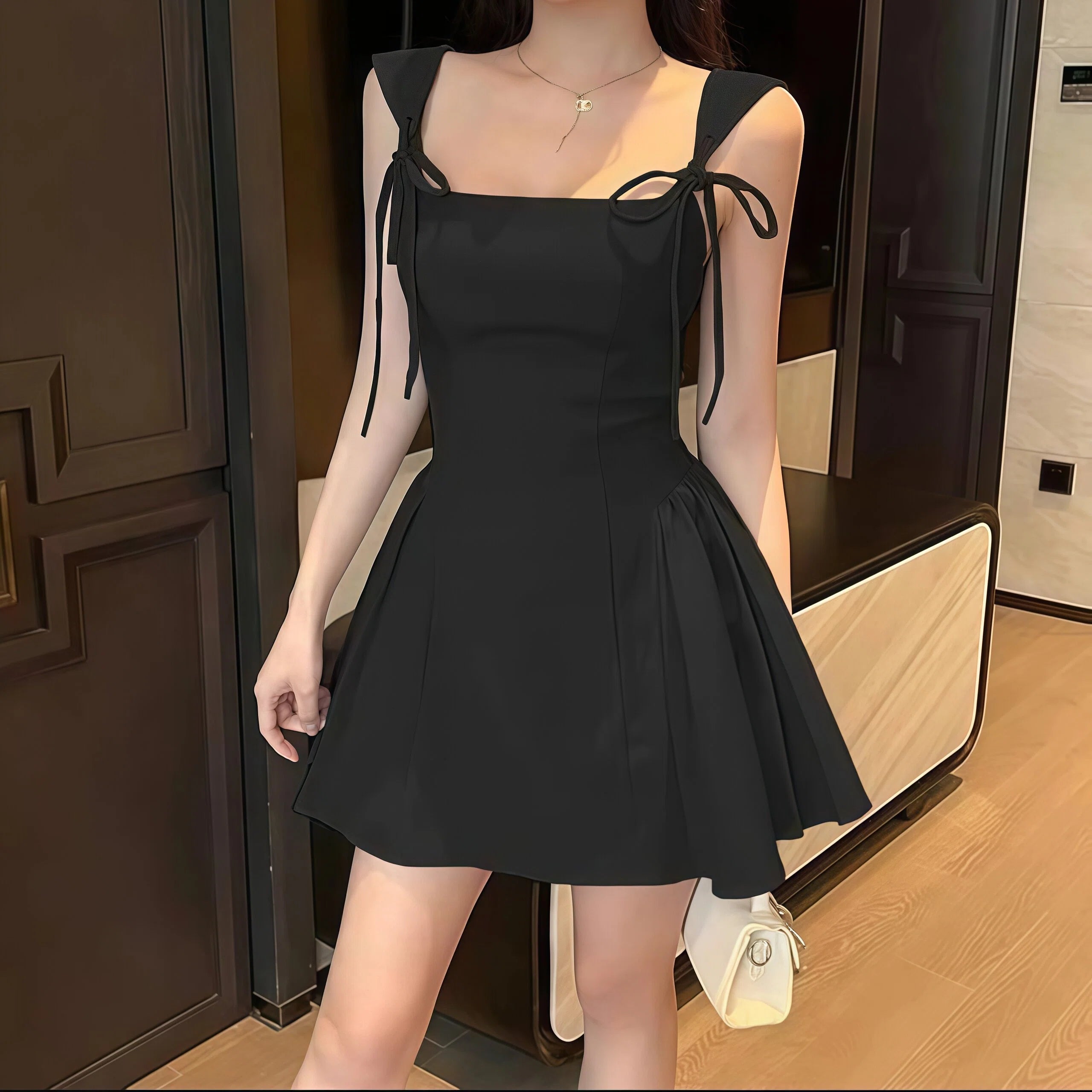 Spaghetti Strap Square Neck Ruffle Hem Mini Dress