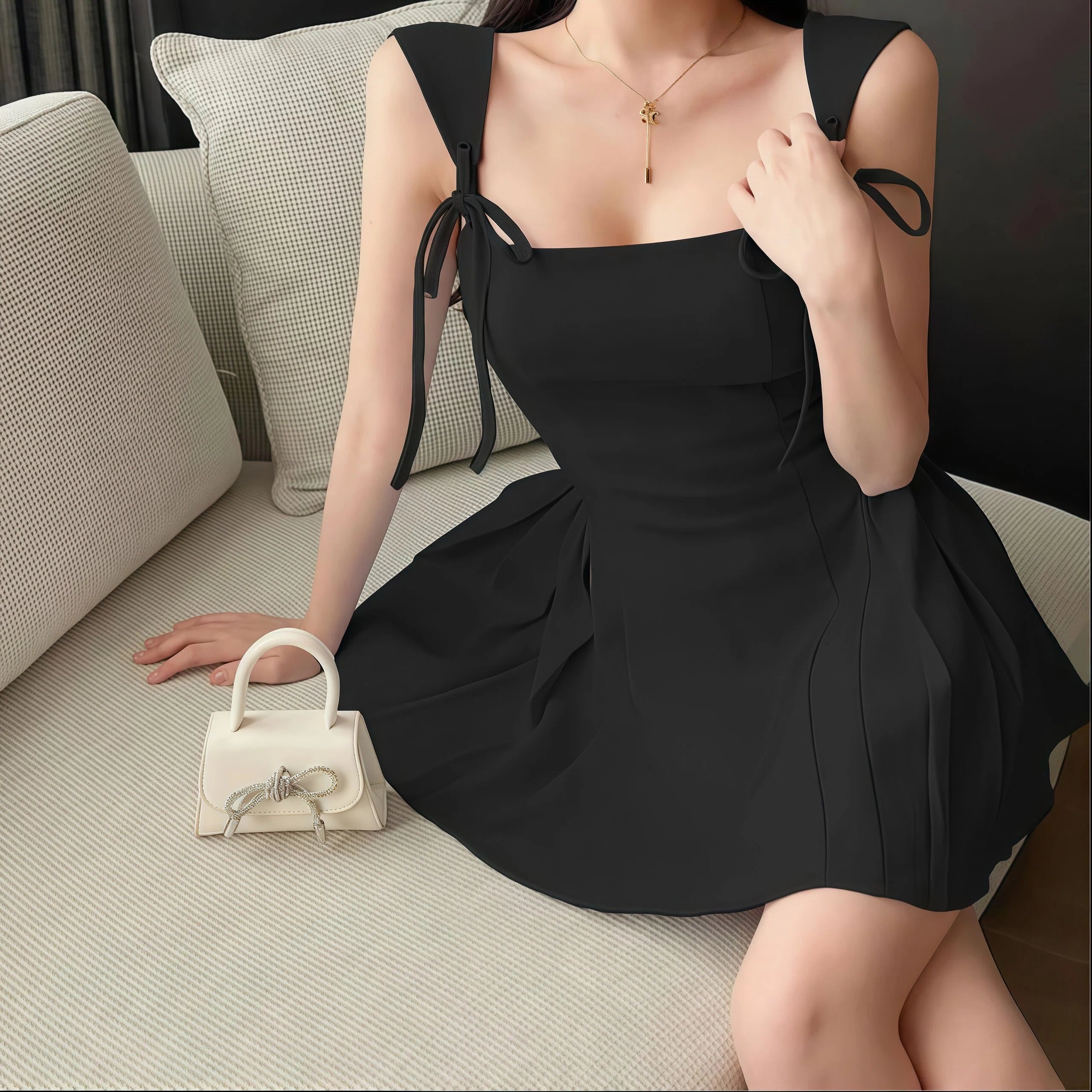 Spaghetti Strap Square Neck Ruffle Hem Mini Dress