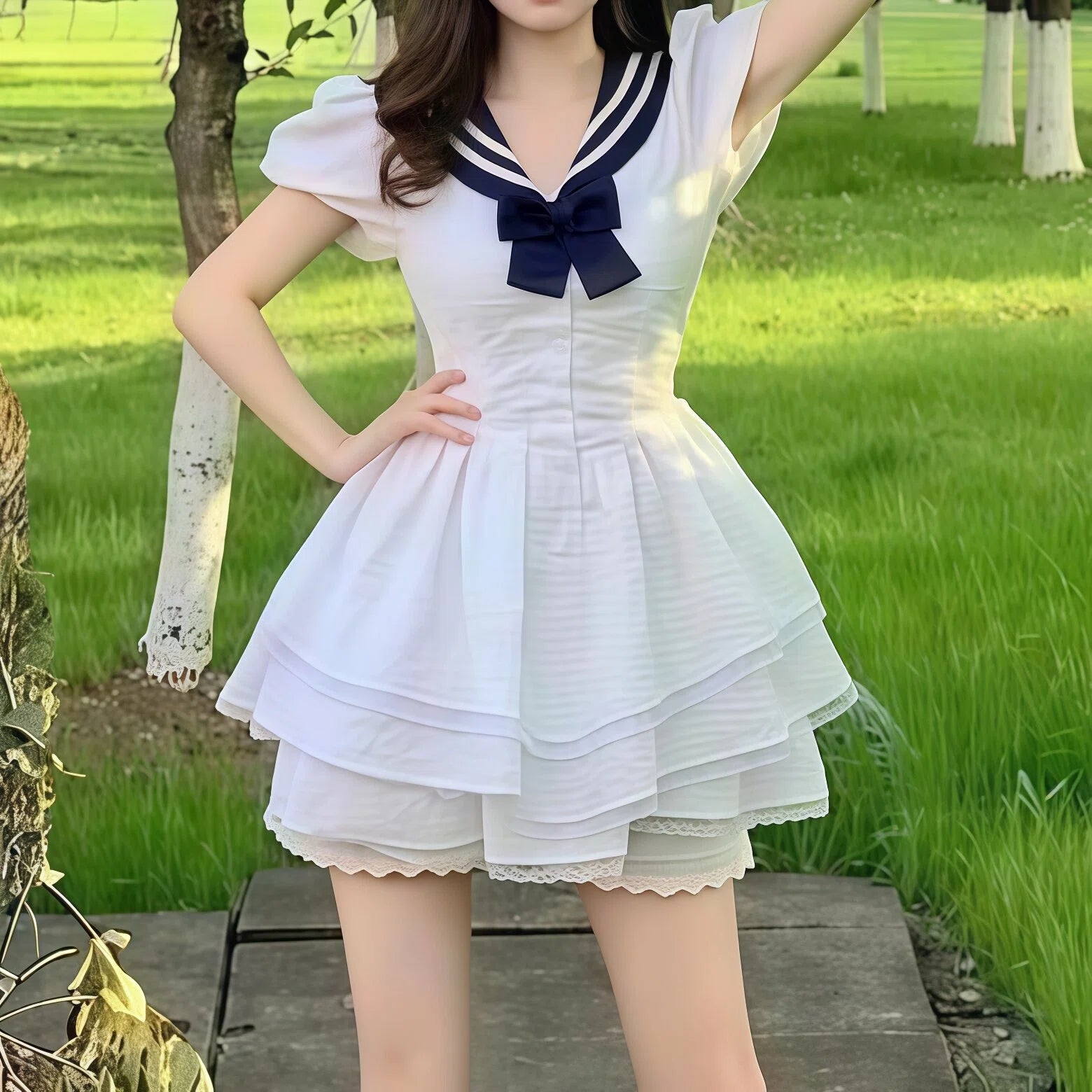 White Puff Sleeve Textured A Line Mini Dress