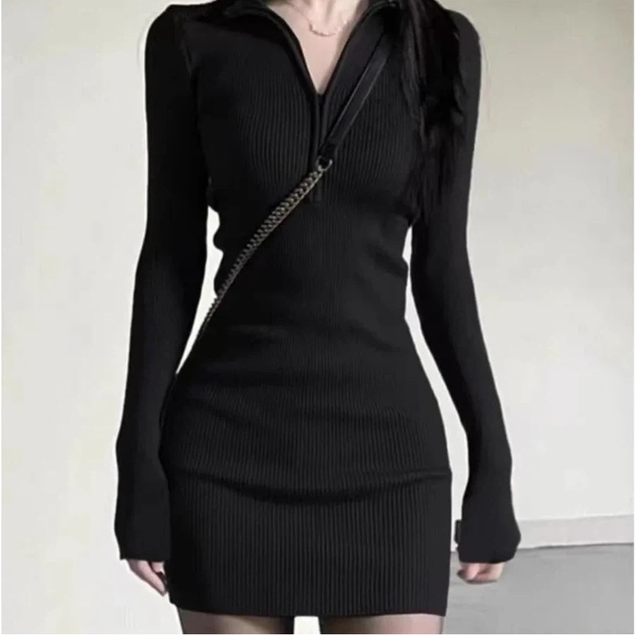 Women's Long Sleeve Knitted Bodycon Mini Skirt
